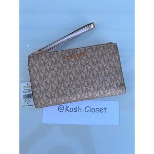 Michael Kors MK Double Zip Wallet Wristlet - Rose Gold